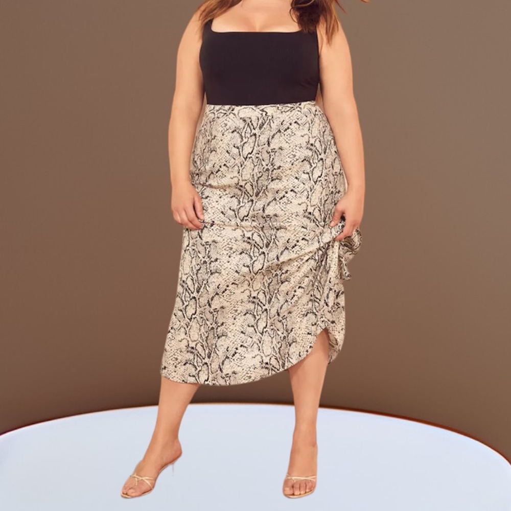 Reformation “Bea” Midi Skirt Snake Skin Print size 20